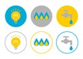 Utilities icons set. Water, gas and electricity. Various kinds of sets. Royalty Free Stock Photo